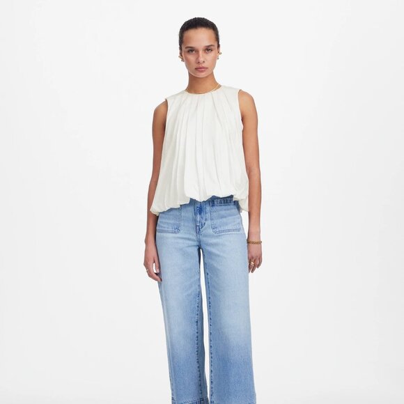 Madewell Sleeveless Crewneck Bubble Top in White, Size Small - Picture 1 of 10